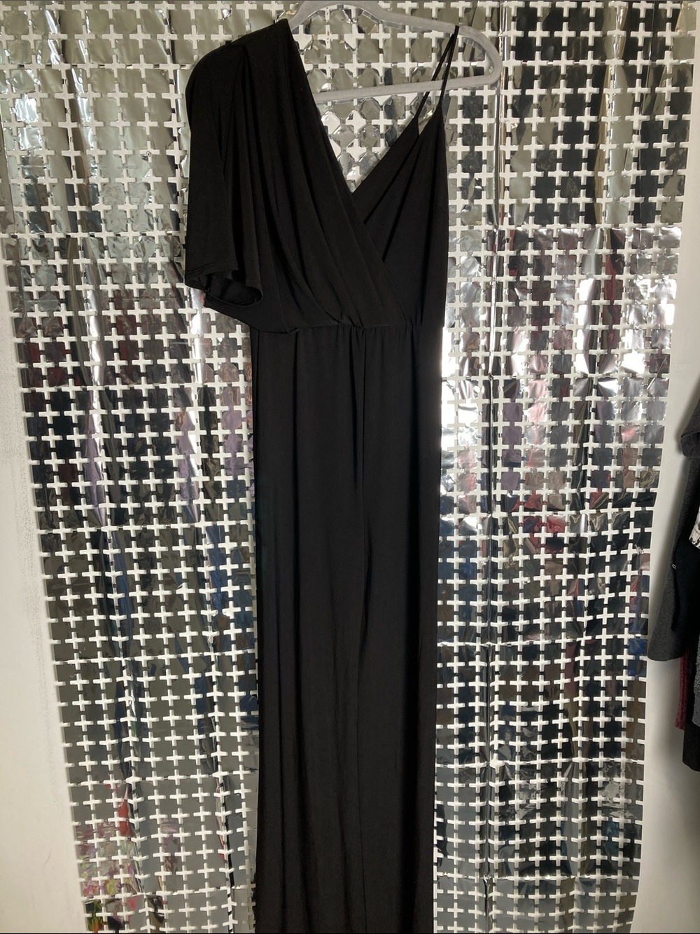 Fashion Nova Black One-Shoulder Jumpsuit with Draped Sleeve